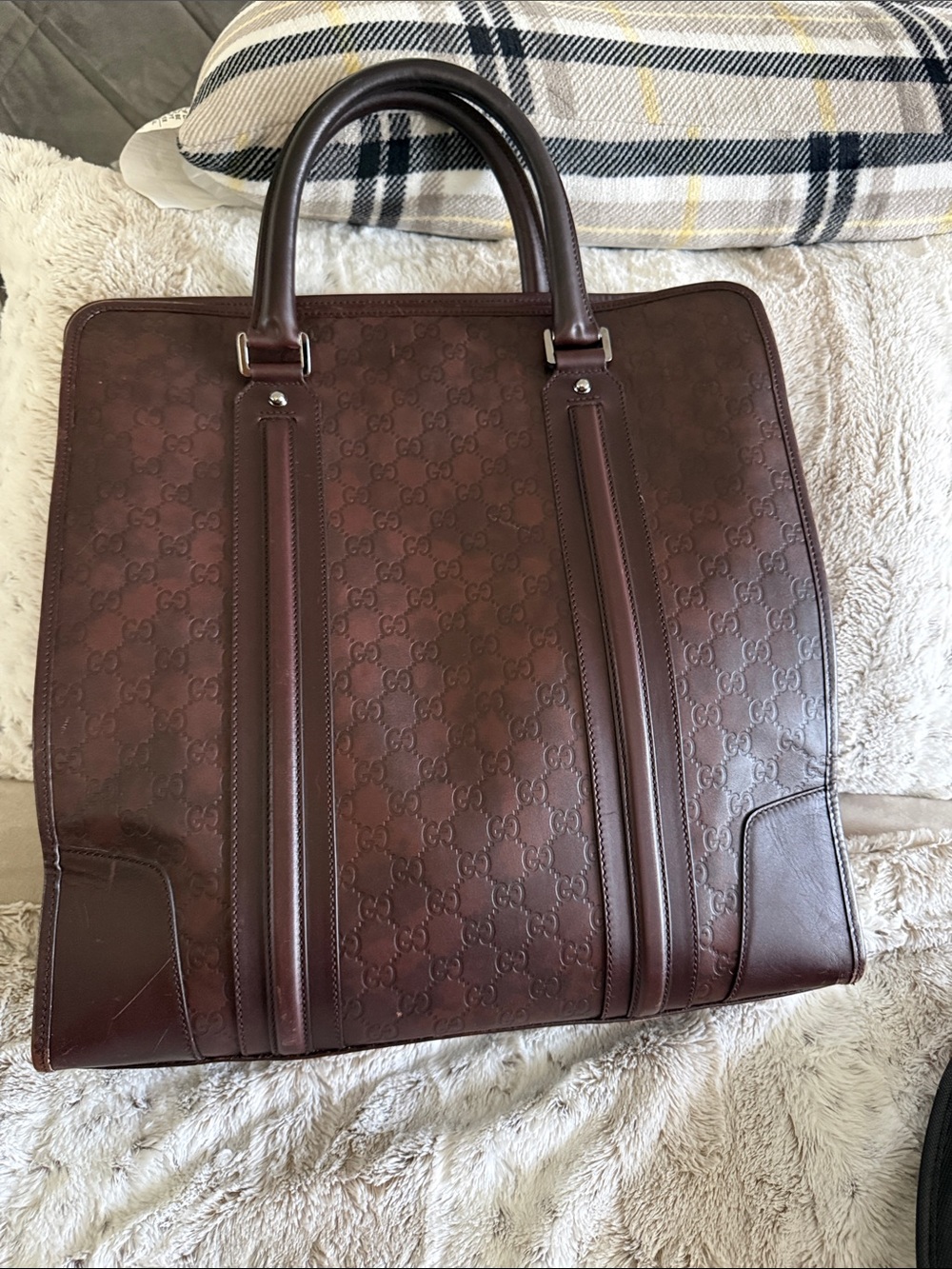 Gucci Brown Embossed Leather Briefcase Tote - Men's Top-Handle